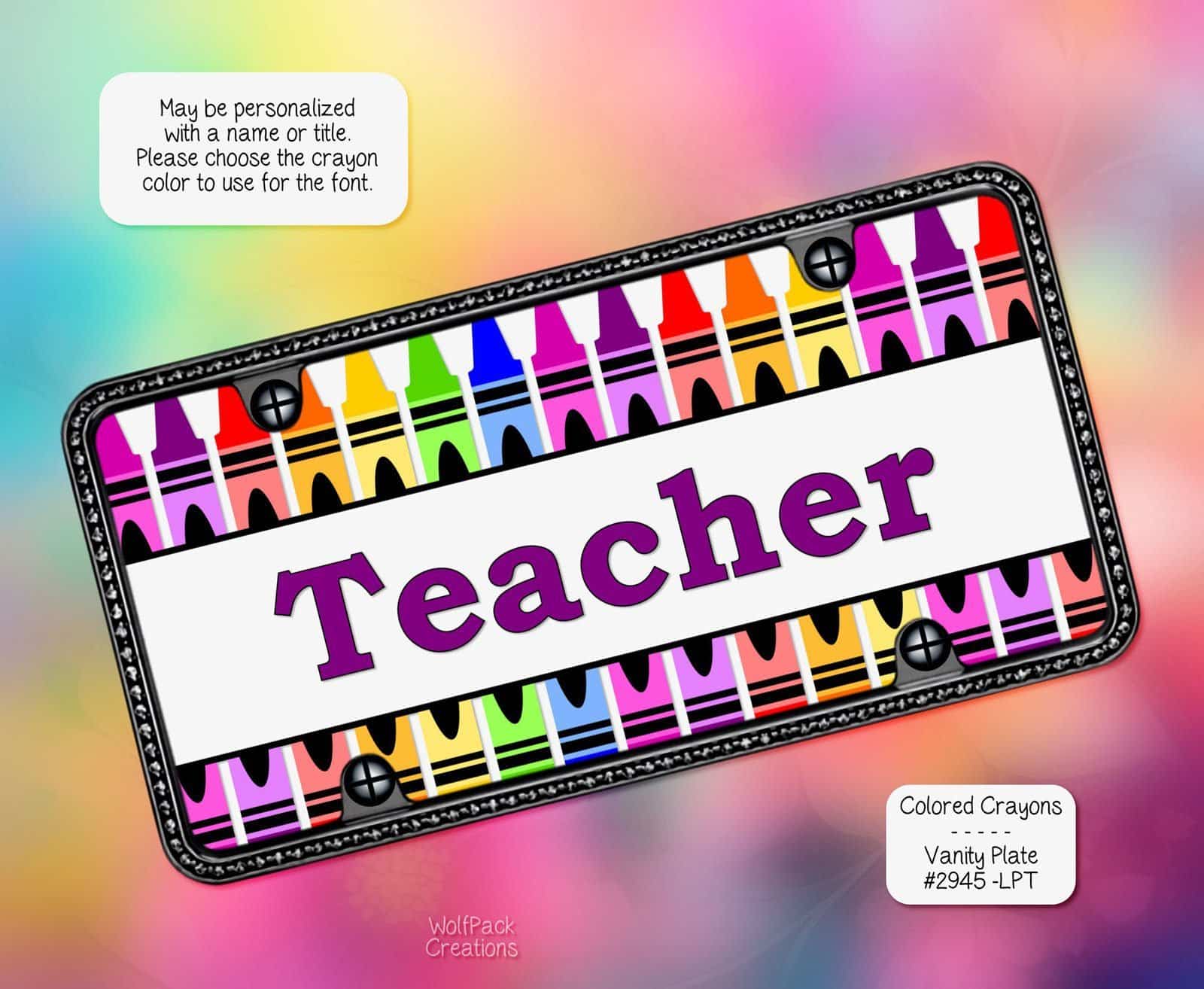 Aluminum Vanity Plate: Teacher's Crayon Design