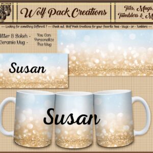 Personalizable Amazing Gold Glitter and Blue Bokeh Ceramic Mug