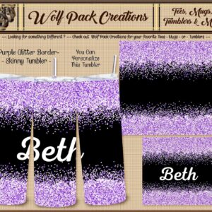 Personalizable Beautiful Purple Glitter Skinny Tumbler