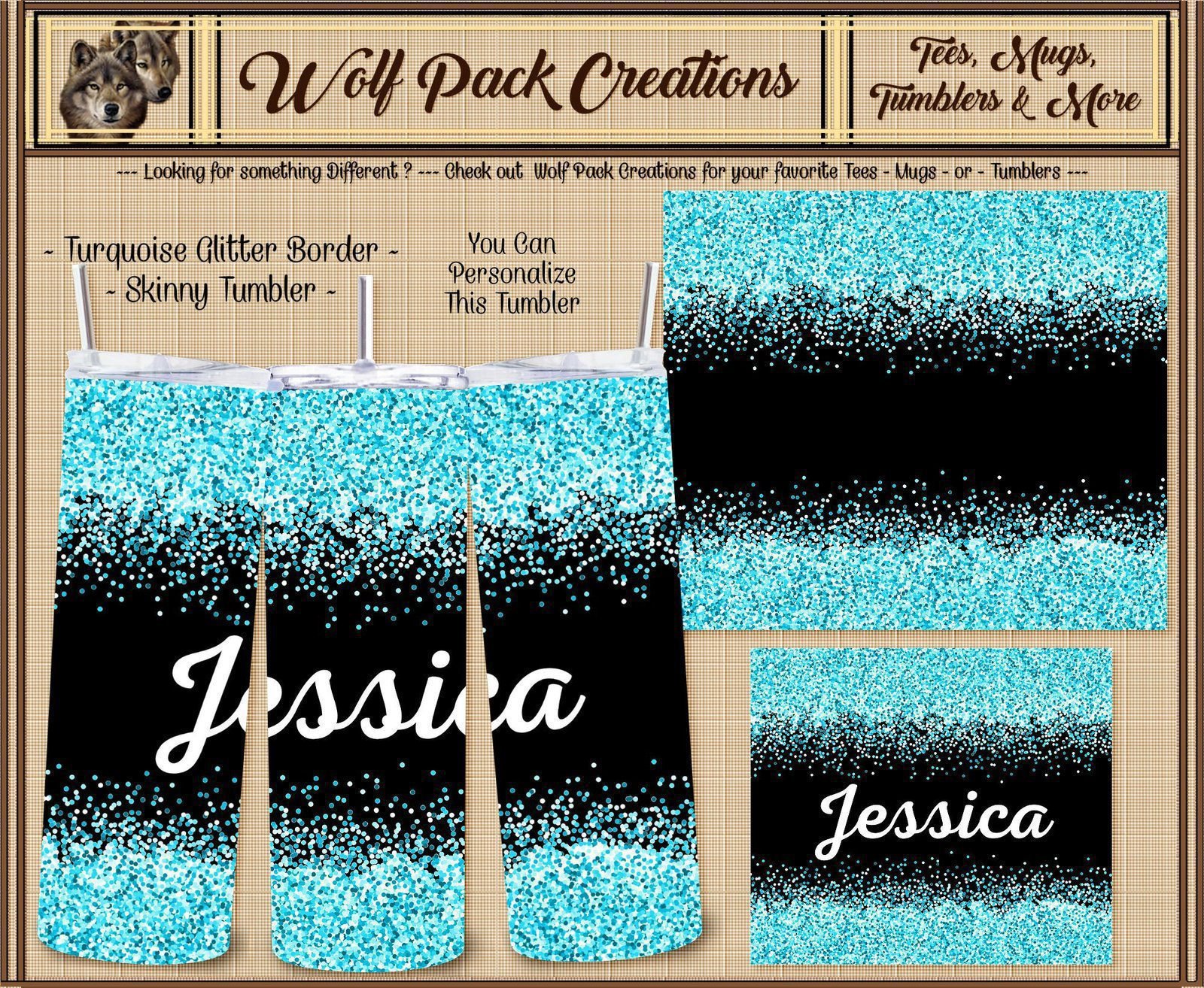 Personalizable Beautiful Turquoise Glitter Skinny Tumbler