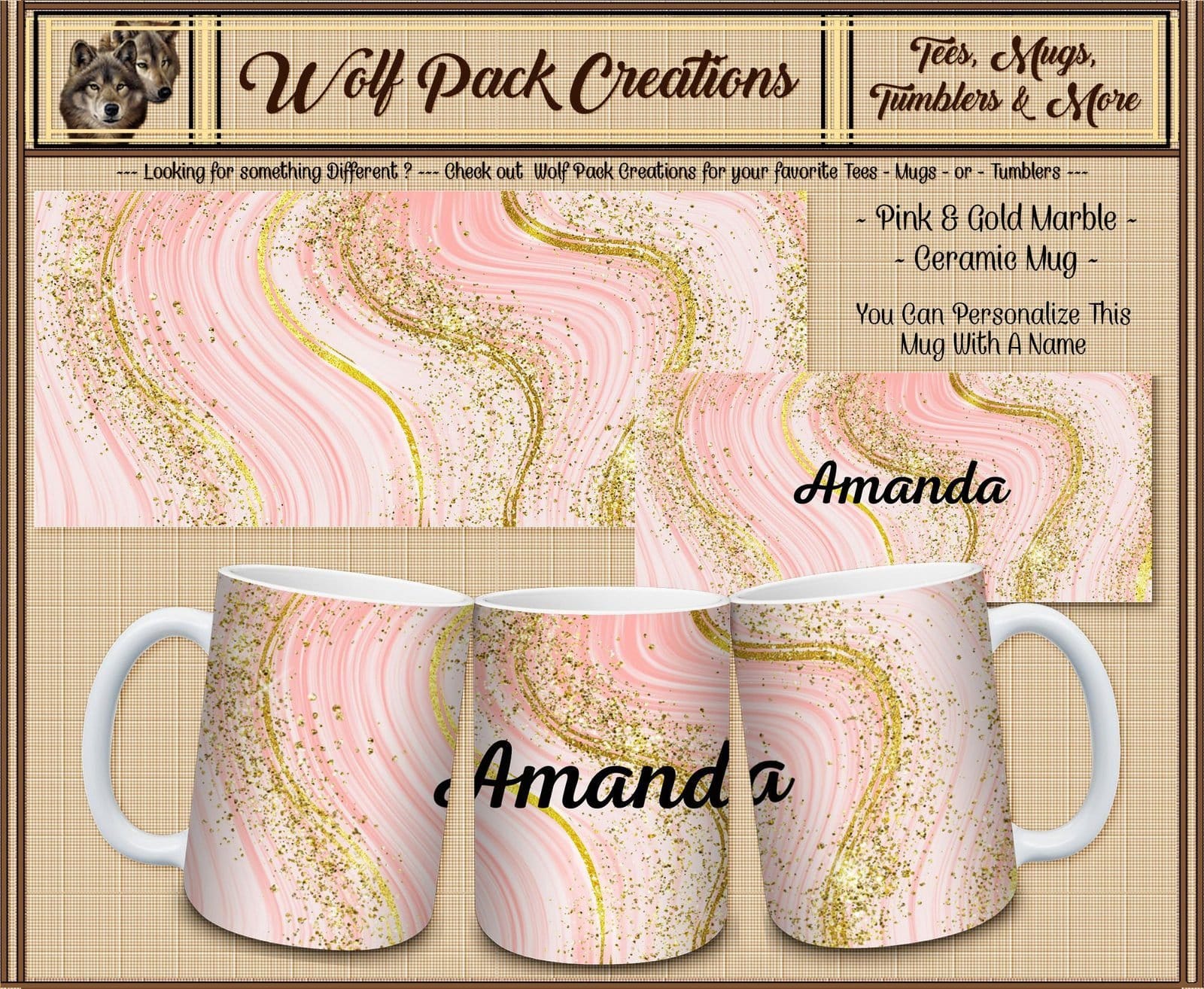 Personalizable Beautiful Pink and Gold Marble Ceramic Mug
