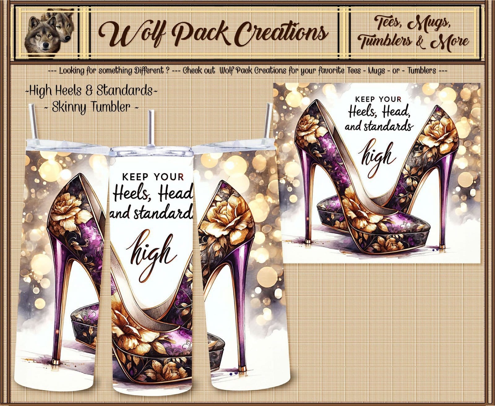 Beautiful Skinny Tumbler featuring High Heels and Standards