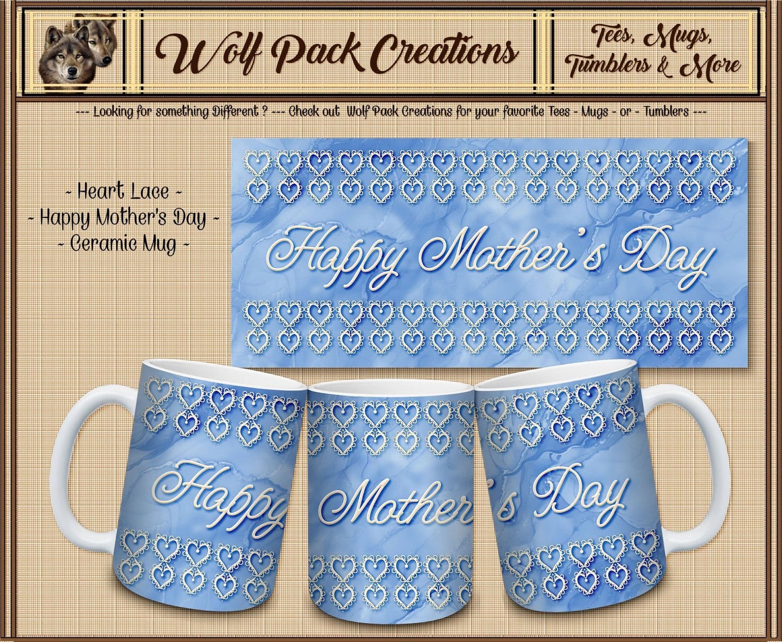 Beautiful Blue Lace Ceramic Mug for Mother's Day