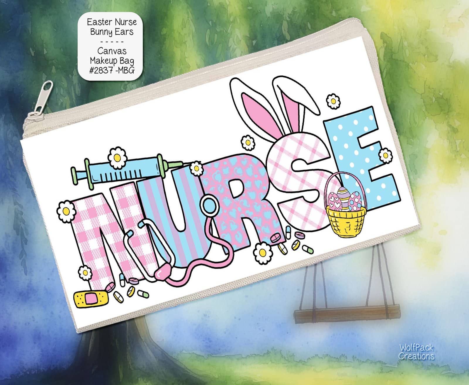 Easter Nurse Bunny Ears Zipper Pouch