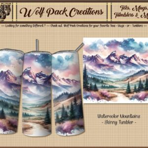 Skinny Tumbler with Pretty Watercolor Mountains