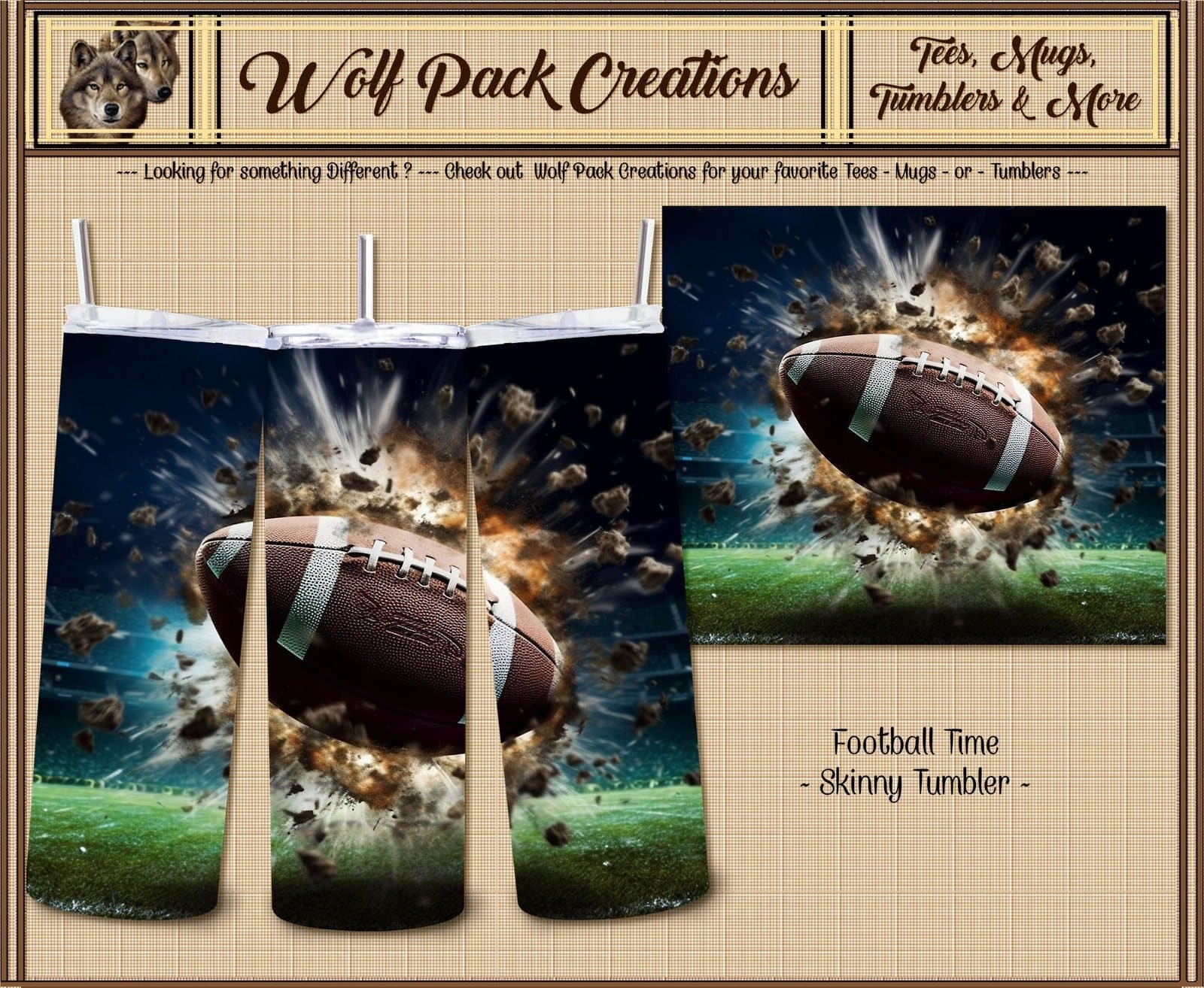 Beautiful Skinny Tumbler with Football Image