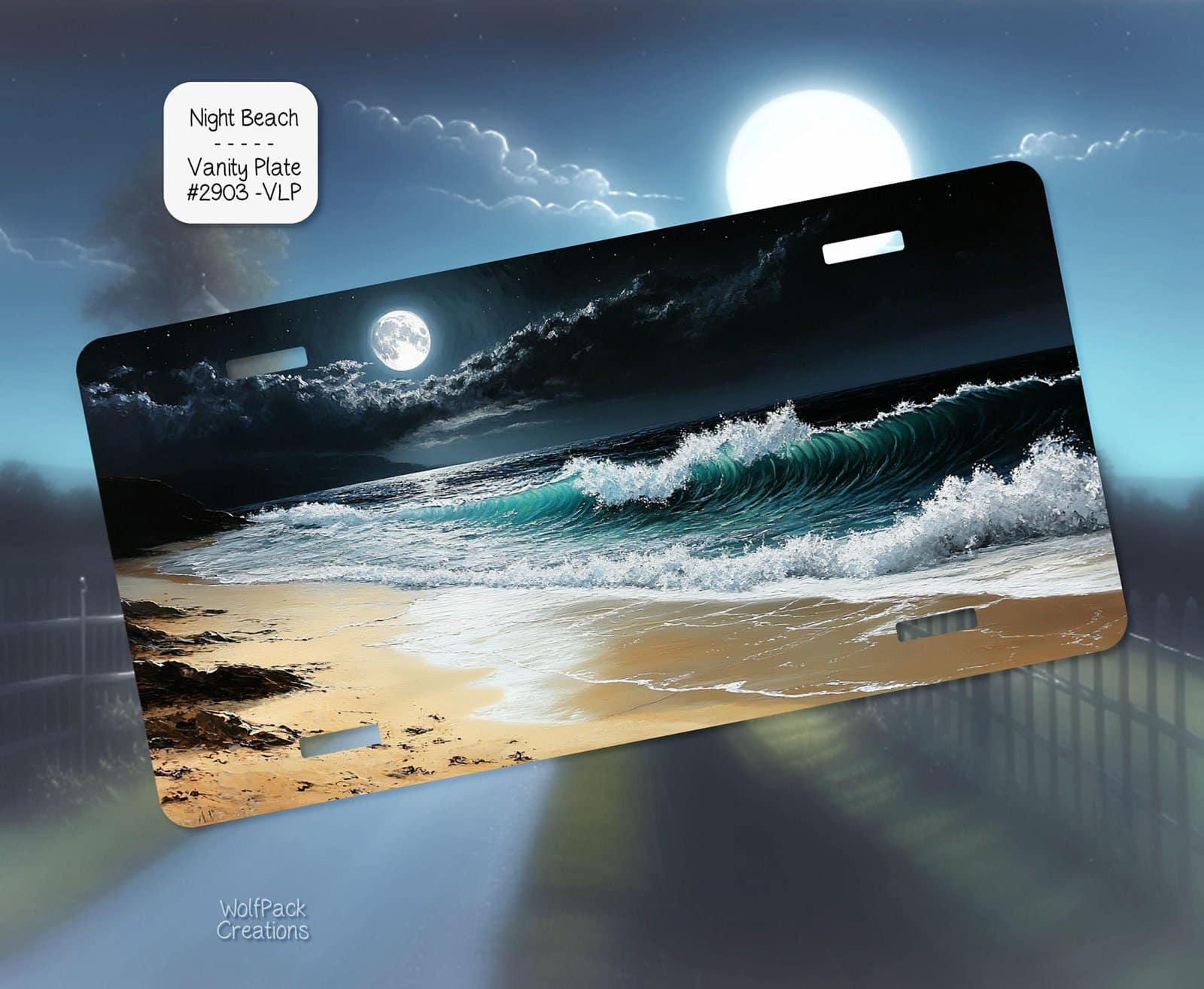 Night Beach License Plate