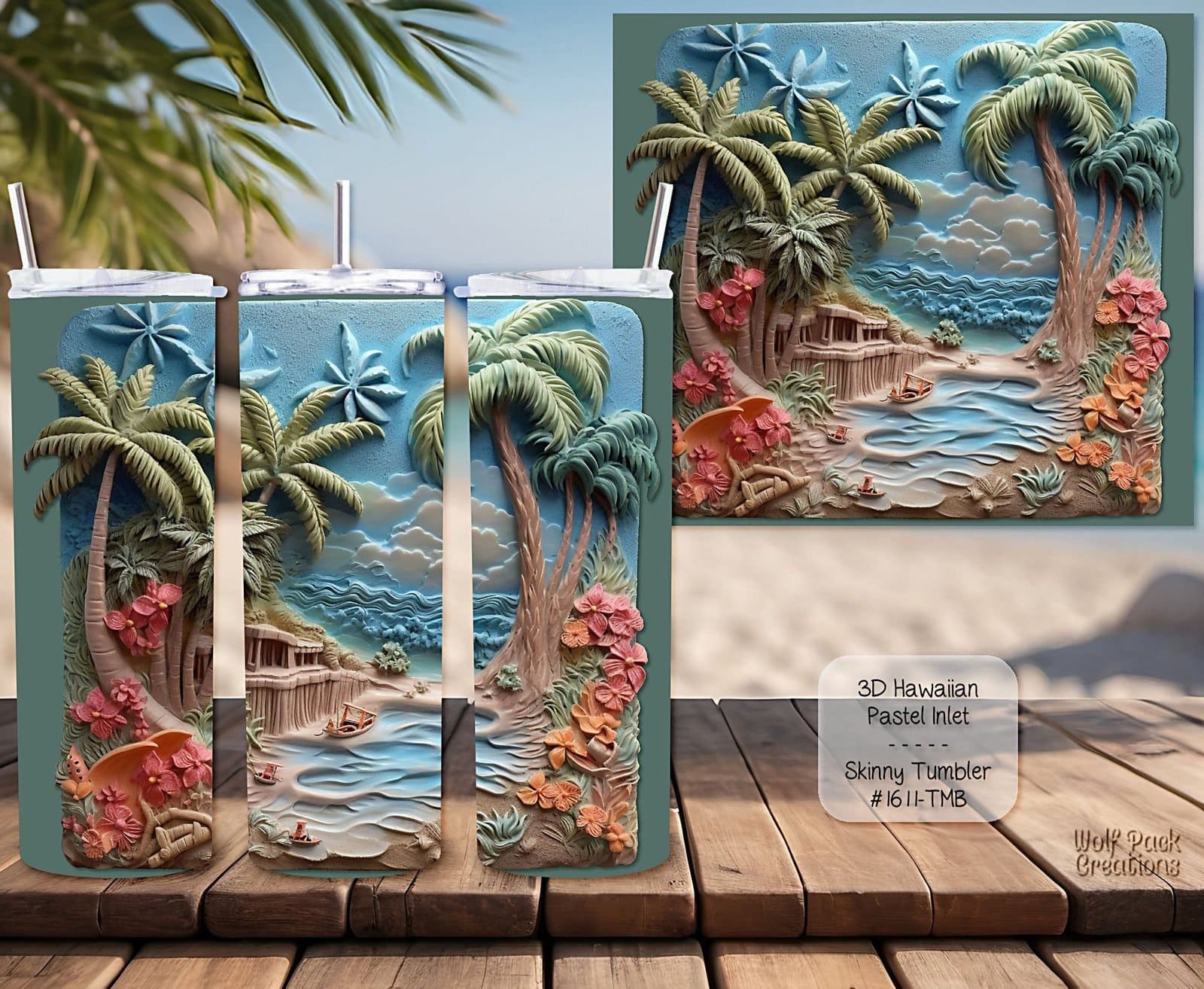 Beautiful 3D Hawaii Pastel Inlet Design on a Tumbler