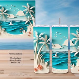 Beautiful Skinny Tumbler: 3D Papercut Sailboat Design