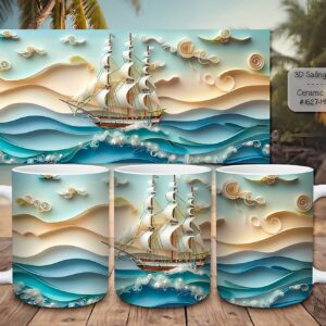 Beautiful 3D Sailing Ship Design on a Ceramic Mug