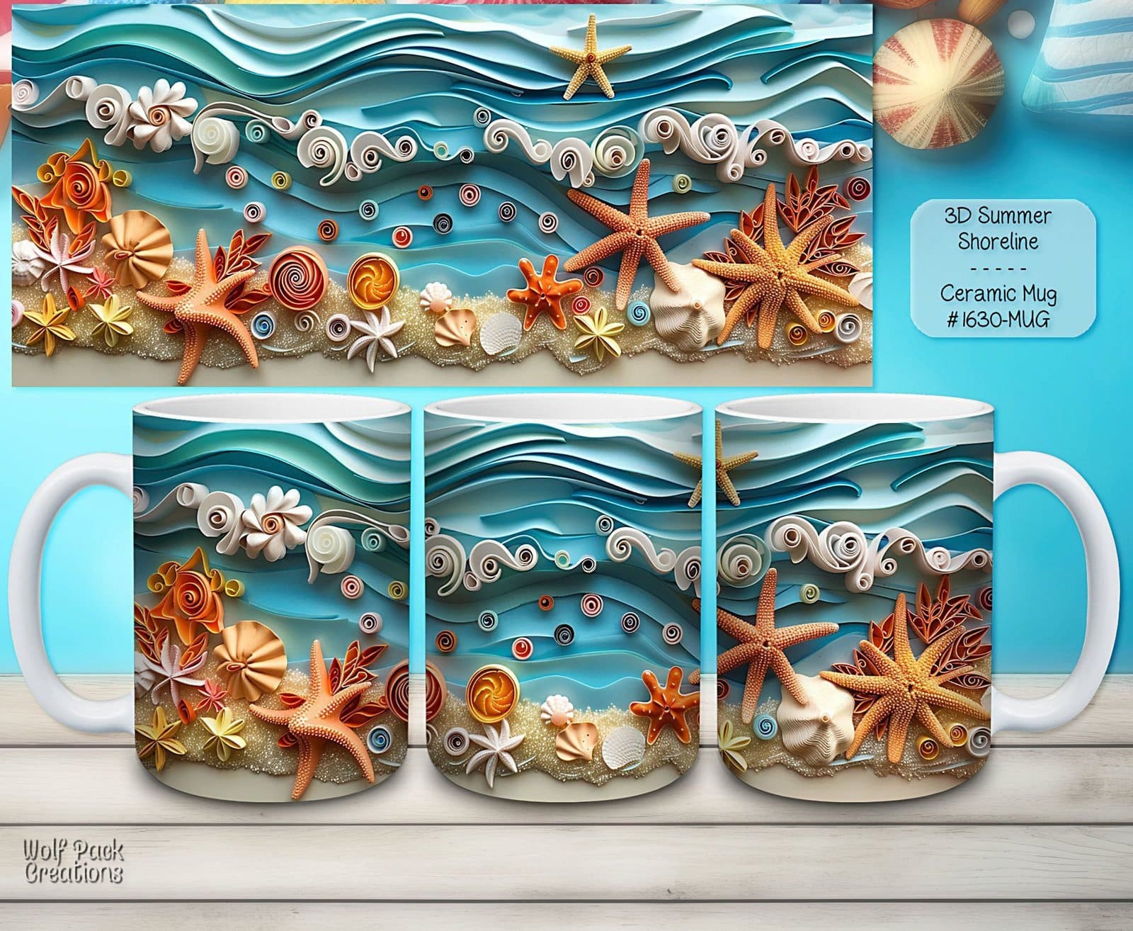 Beautiful 3D Summer Shoreline Design on a Ceramic Mug
