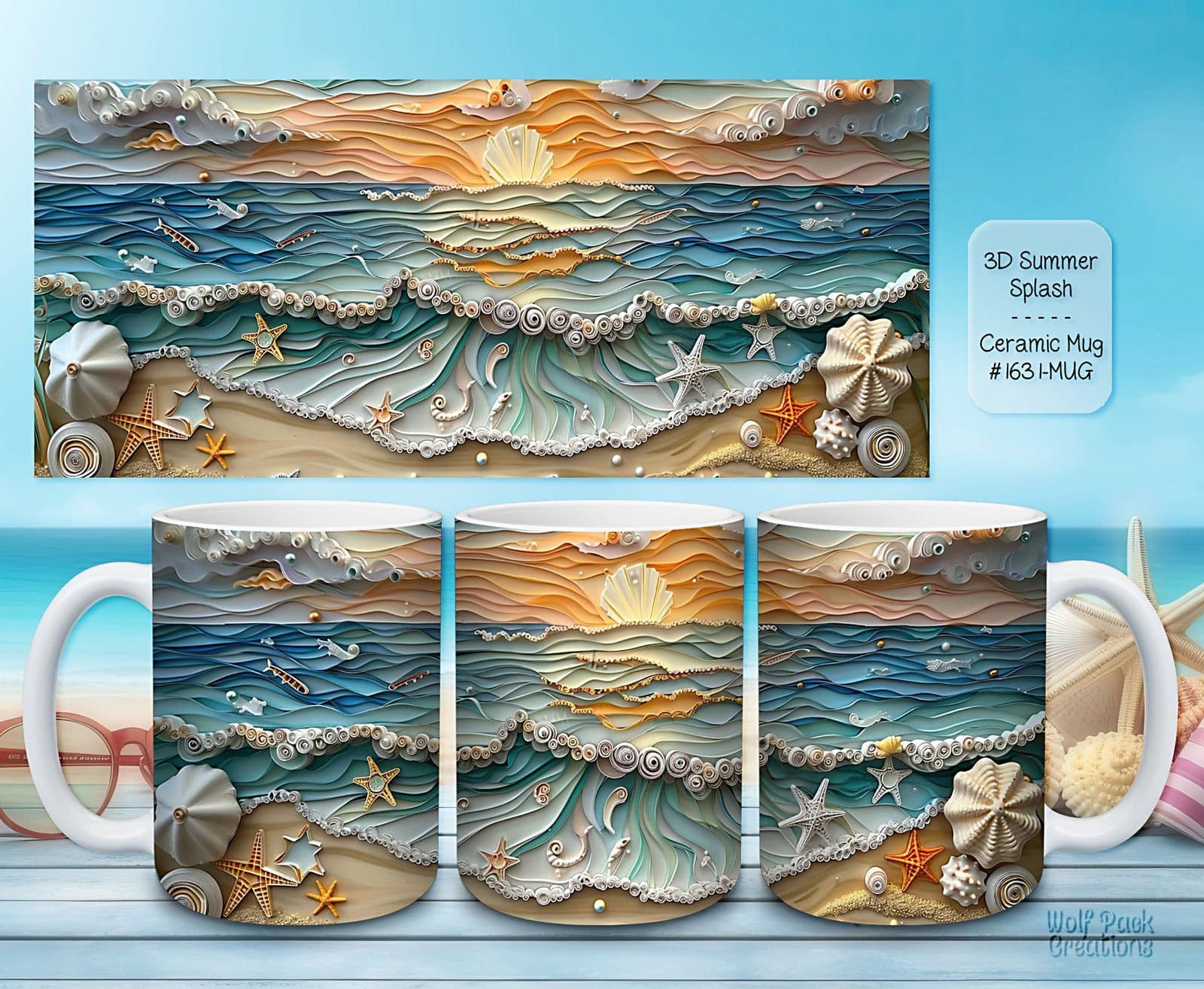Beautiful 3D Summer Splash Design on a Ceramic Mug
