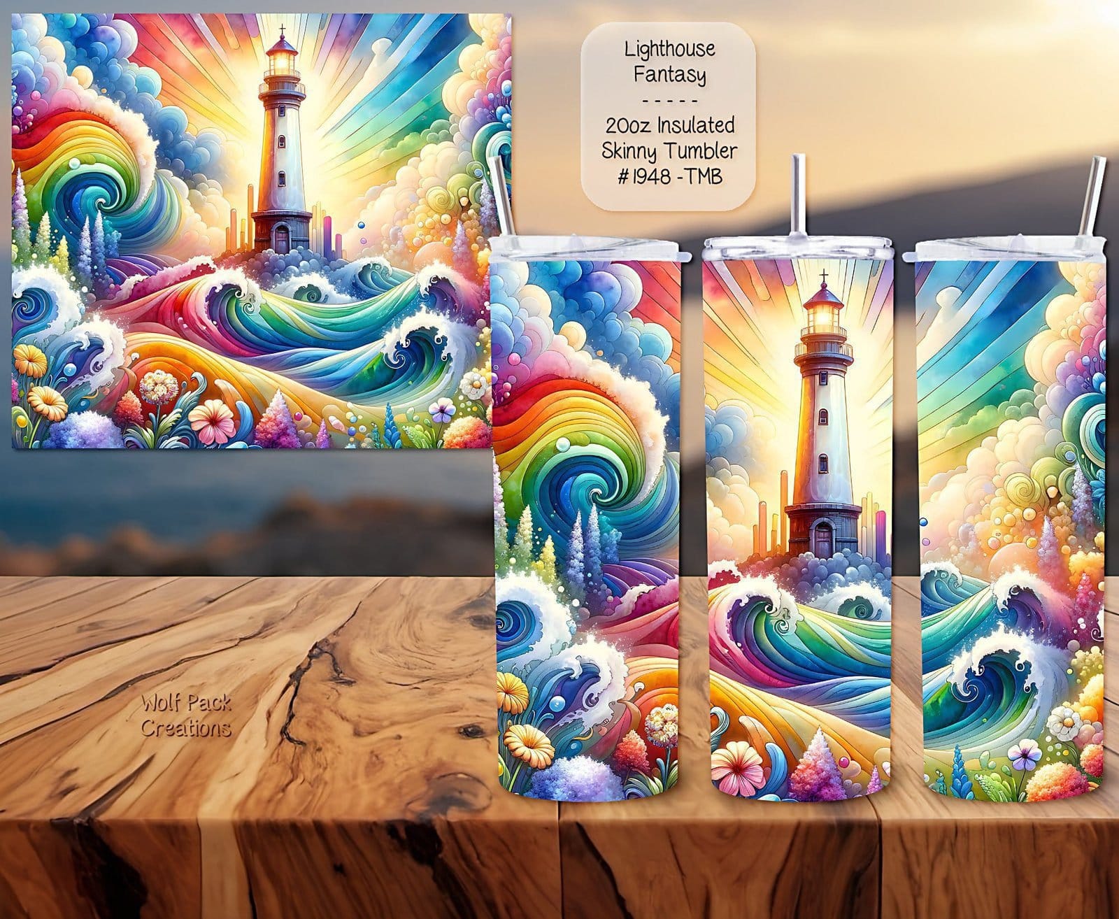 Beautiful Skinny Tumbler featuring a Lighthouse Design