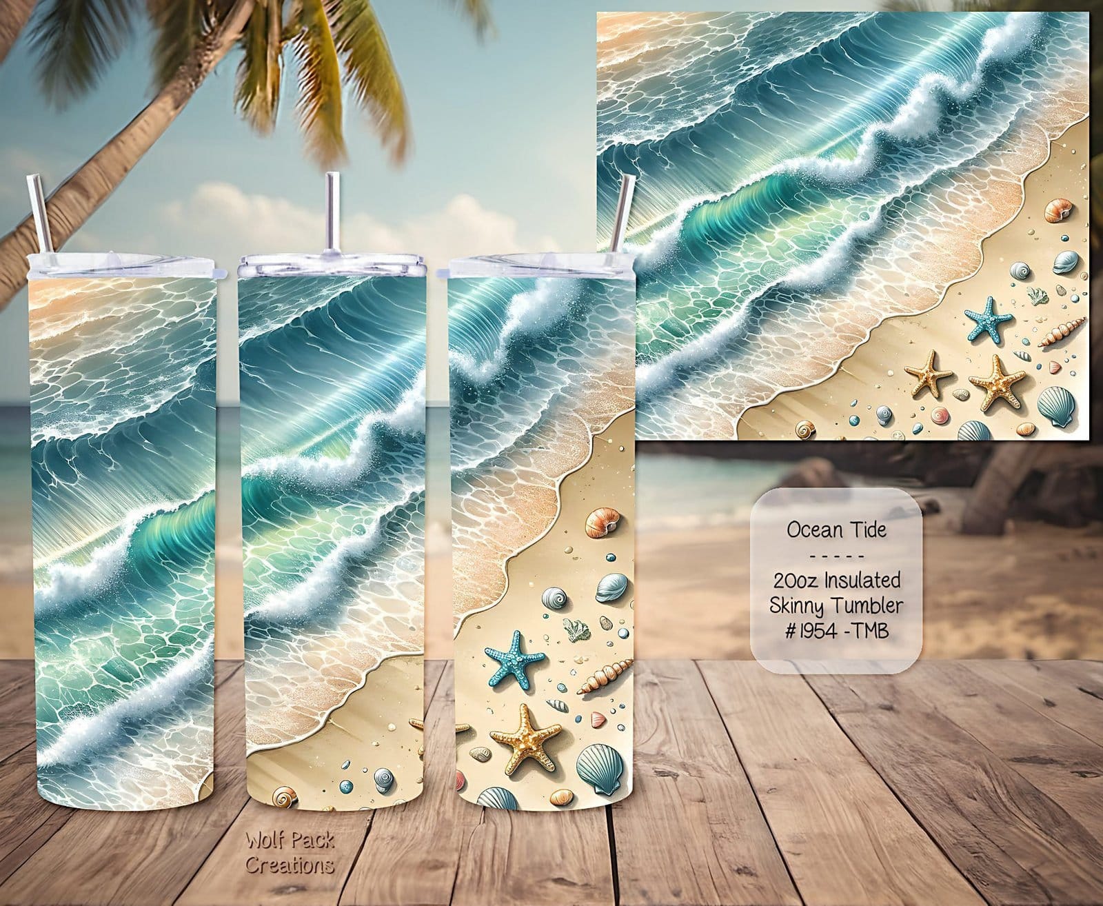 Beautiful Skinny Tumbler: Beach Waves and Ocean Tide