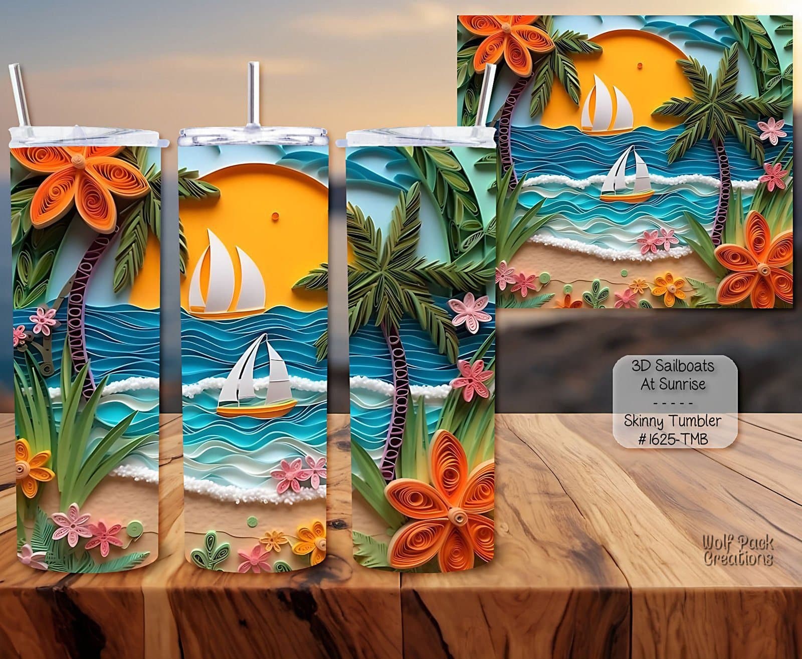 Beautiful Sailboats at Sunrise Design on Skinny Tumbler