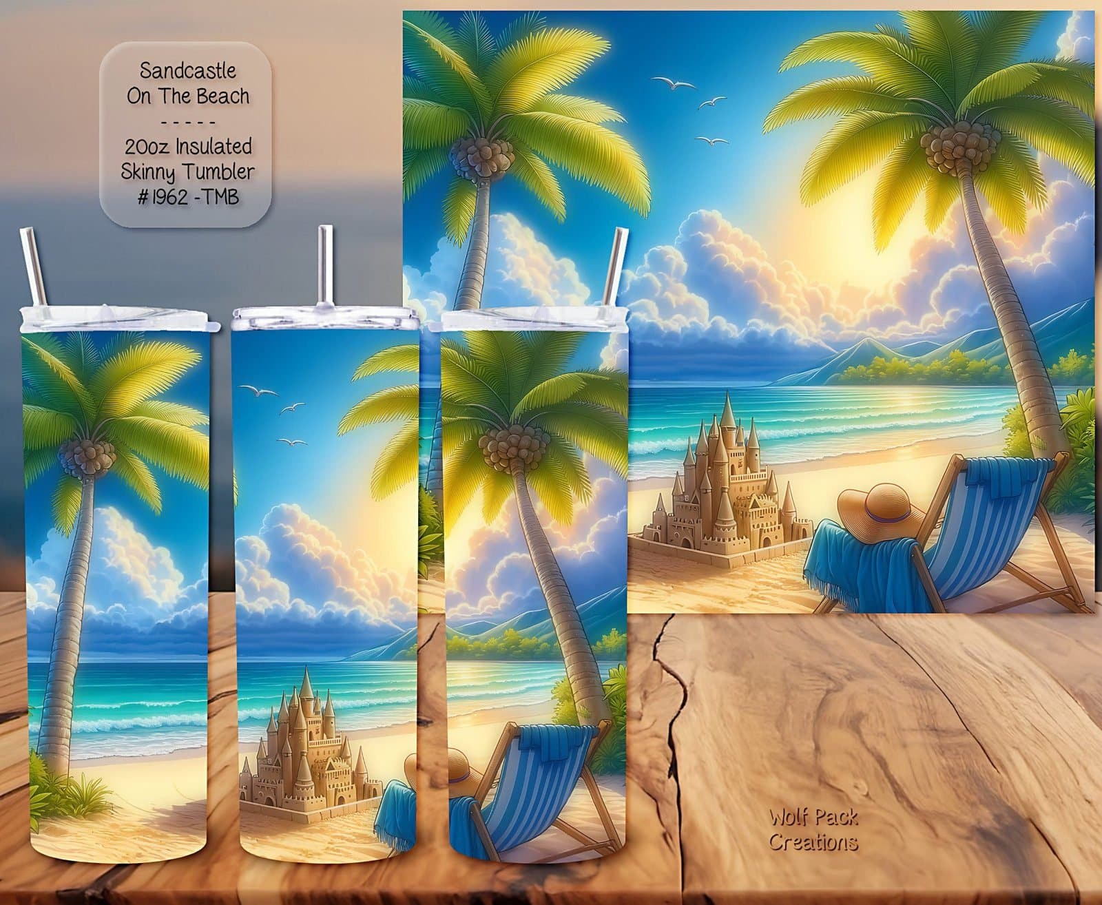 Beautiful Skinny Tumbler: Sandcastle on the Sand