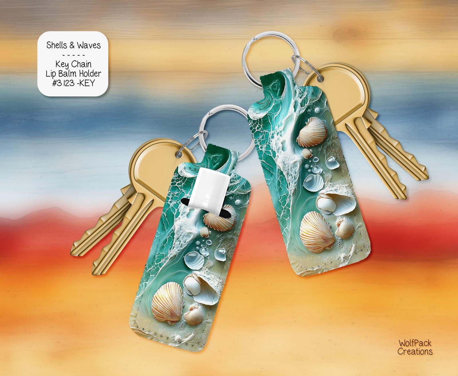 Shells and Wave Lip Balm Keychain