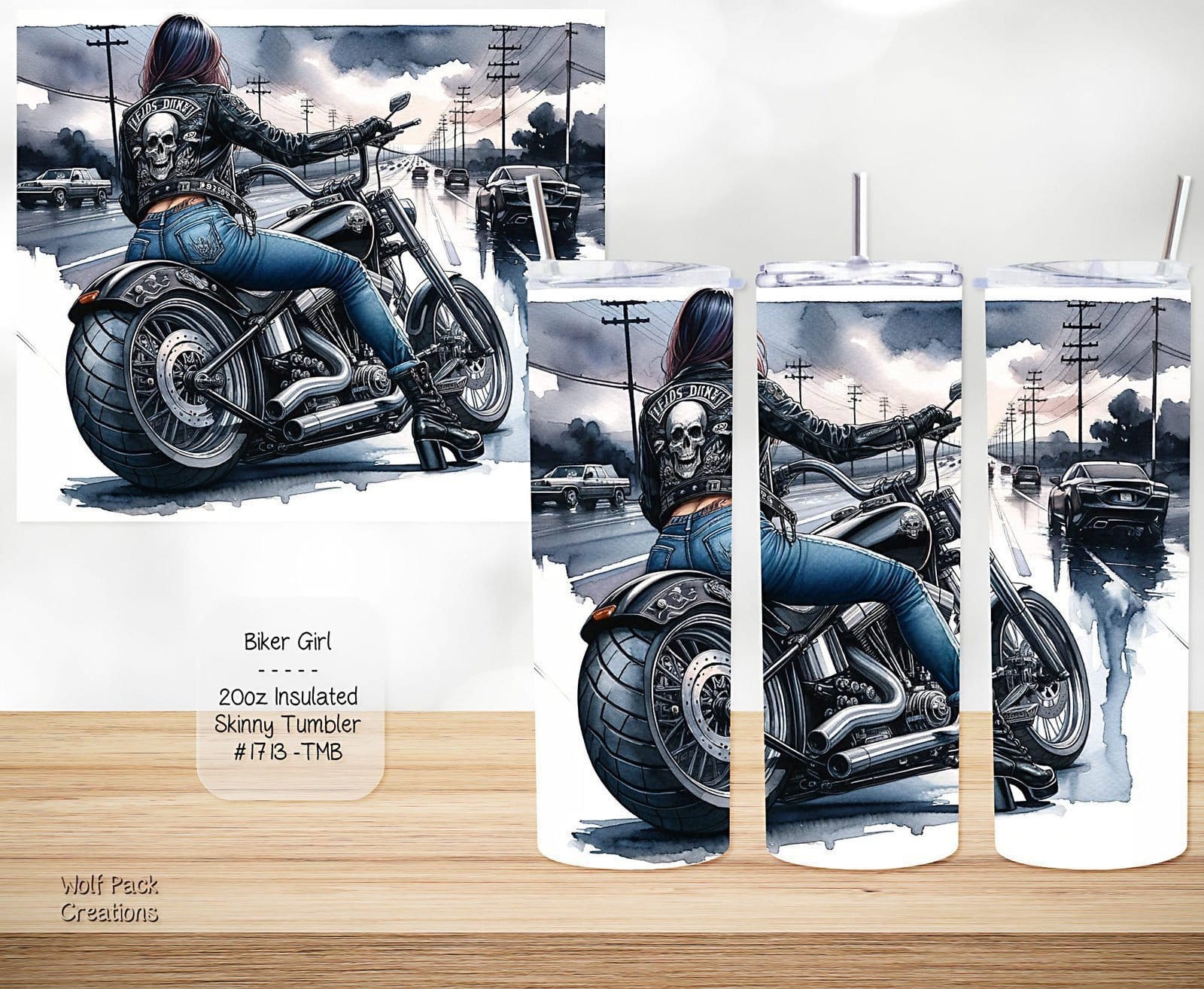 Beautiful Skinny Tumbler: Biker Girl