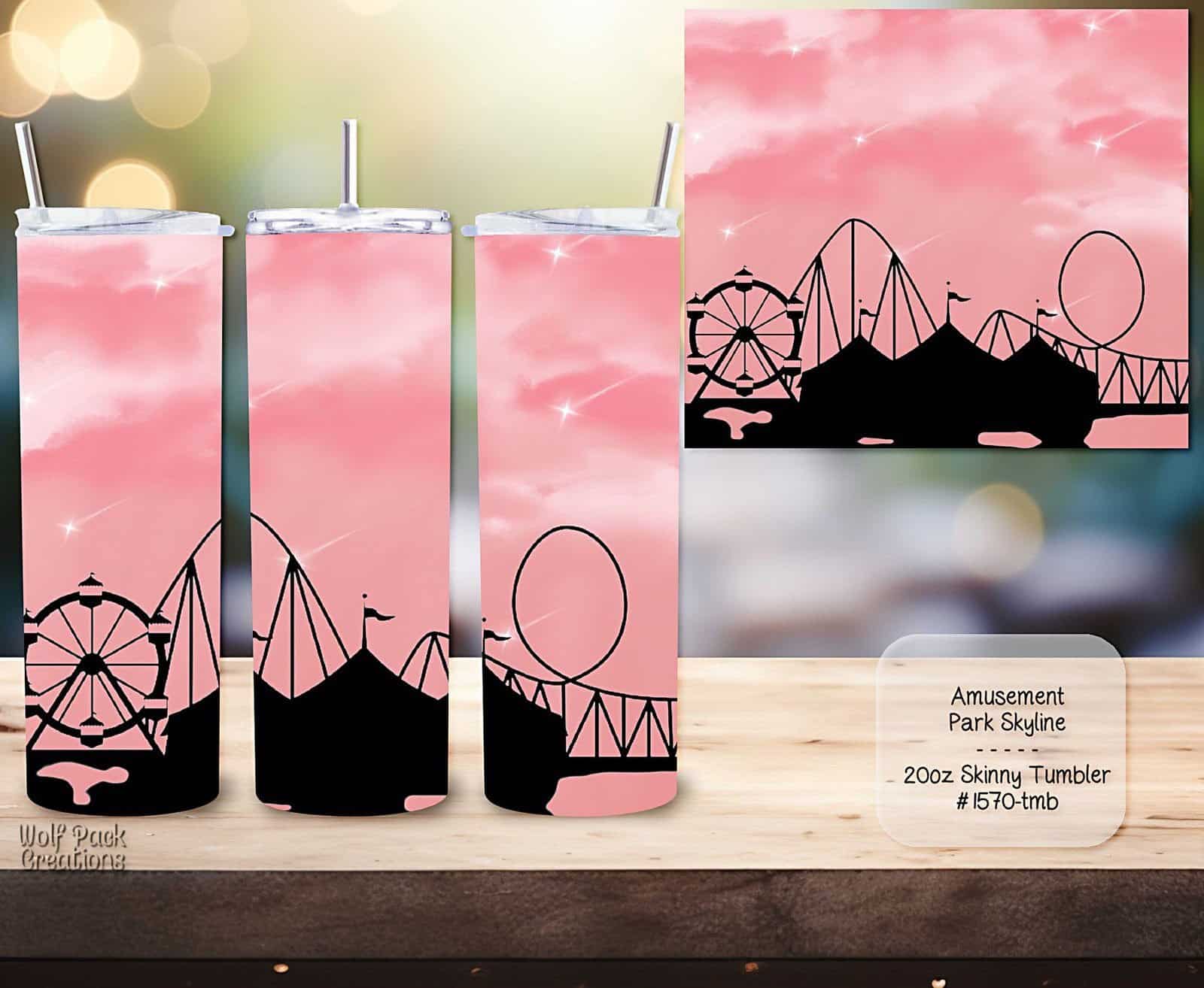 Beautiful Amusement Park Skyline Design on Skinny Tumbler