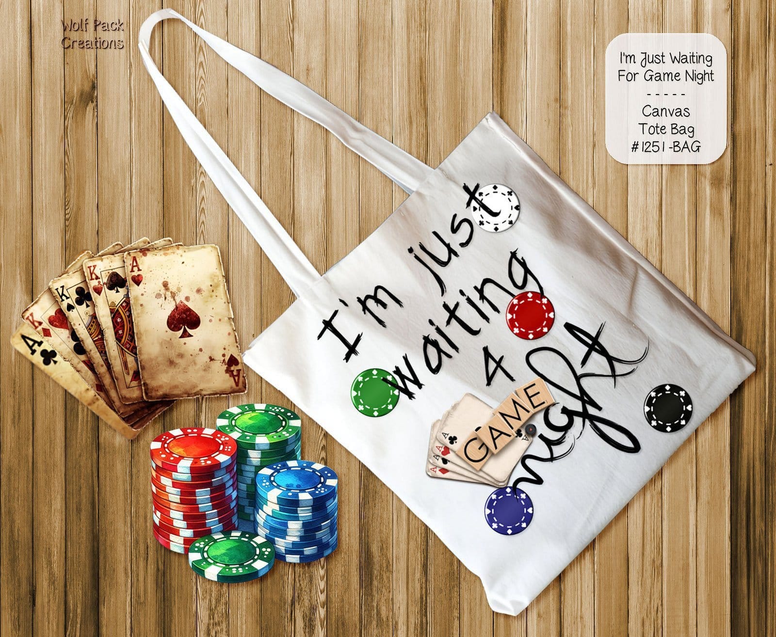Stylish White Polyester Tote Bag Perfect for Game Night