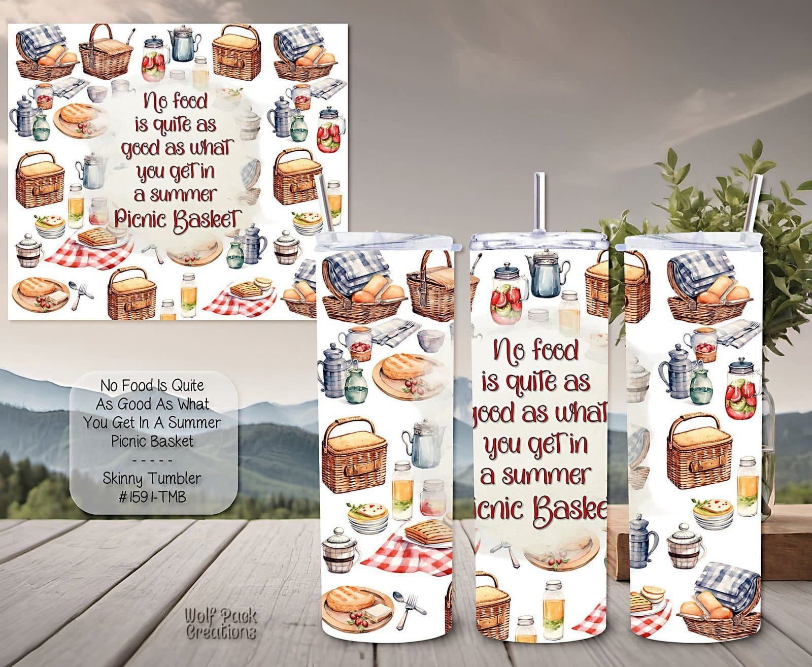 Beautiful PIcnic Basket Design on a Skinny Tumbler