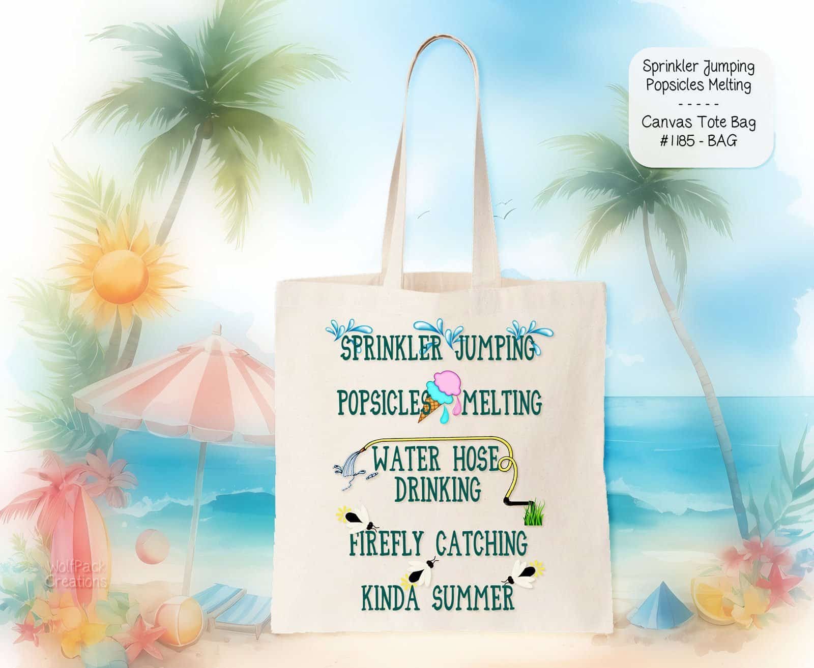Stylish White Polyester Tote Bag: Sprinkler Jumping Kinda Summer
