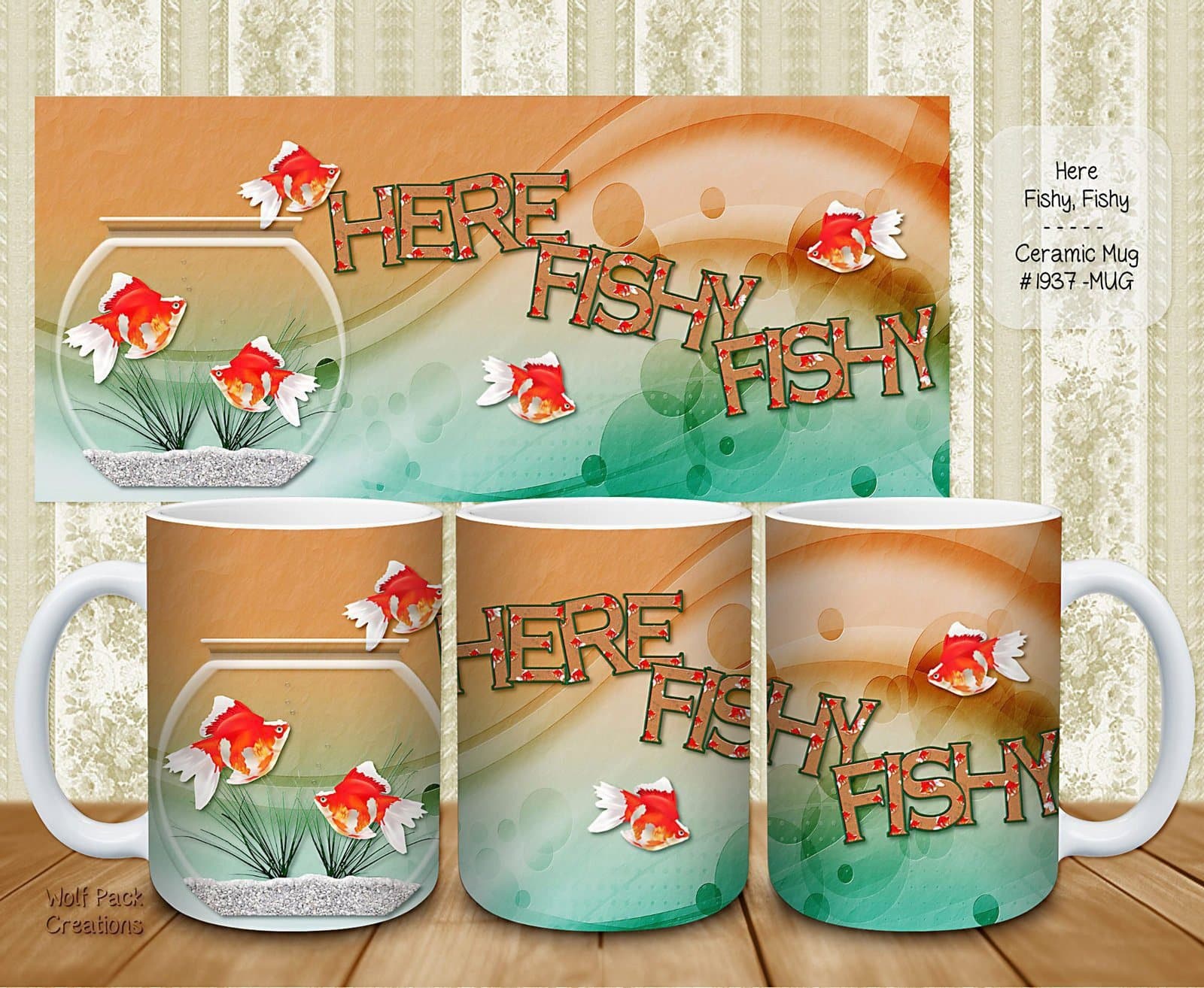 Elegant Fish-Themed Ceramic Coffee Mugs