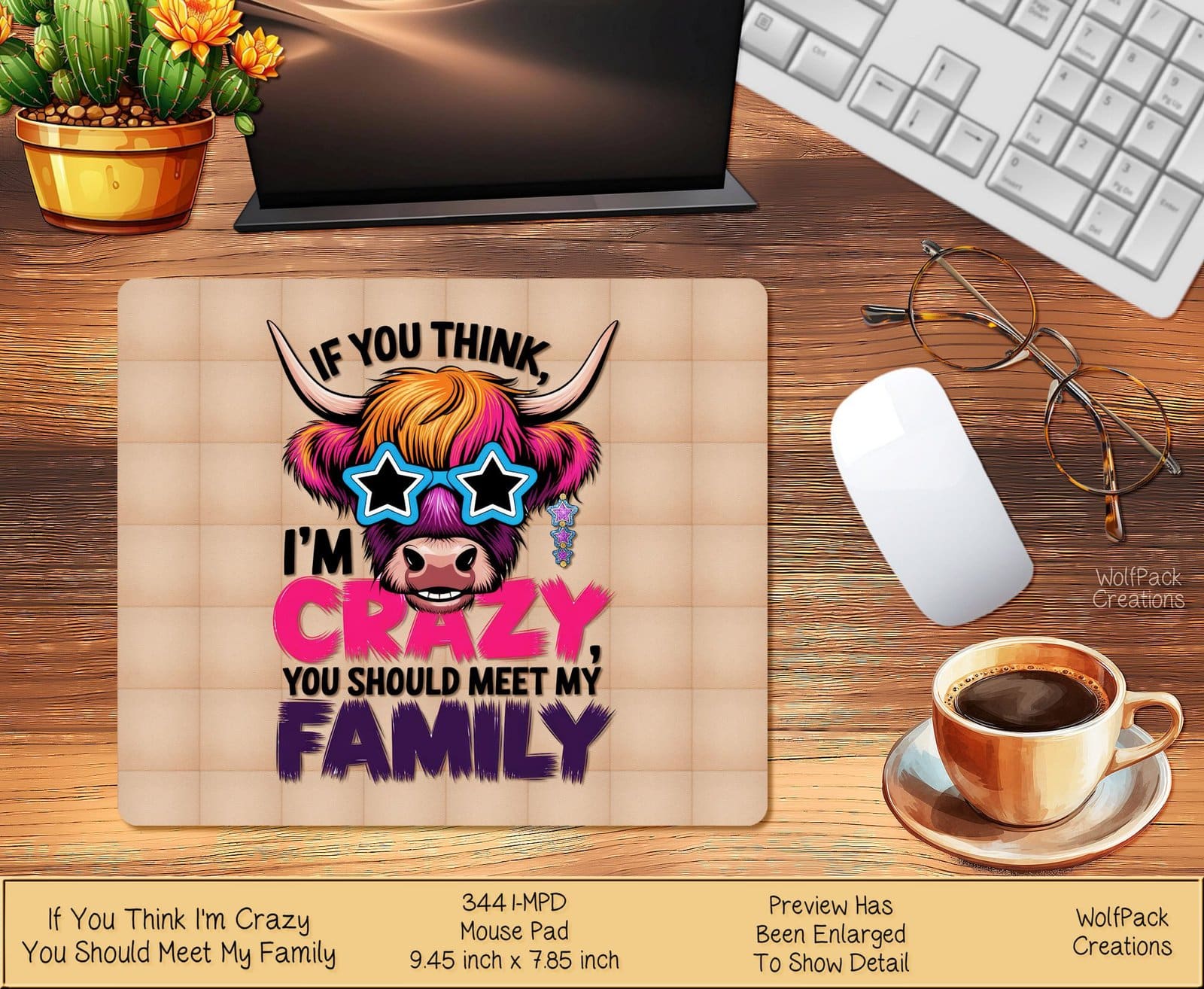 Mouse mat with Highland Cow for Crazy Families