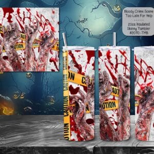 Stylish and Functional: The 20 Ounce Stainless Steel Skinny Tumbler featuring a Bloody Crime Scene