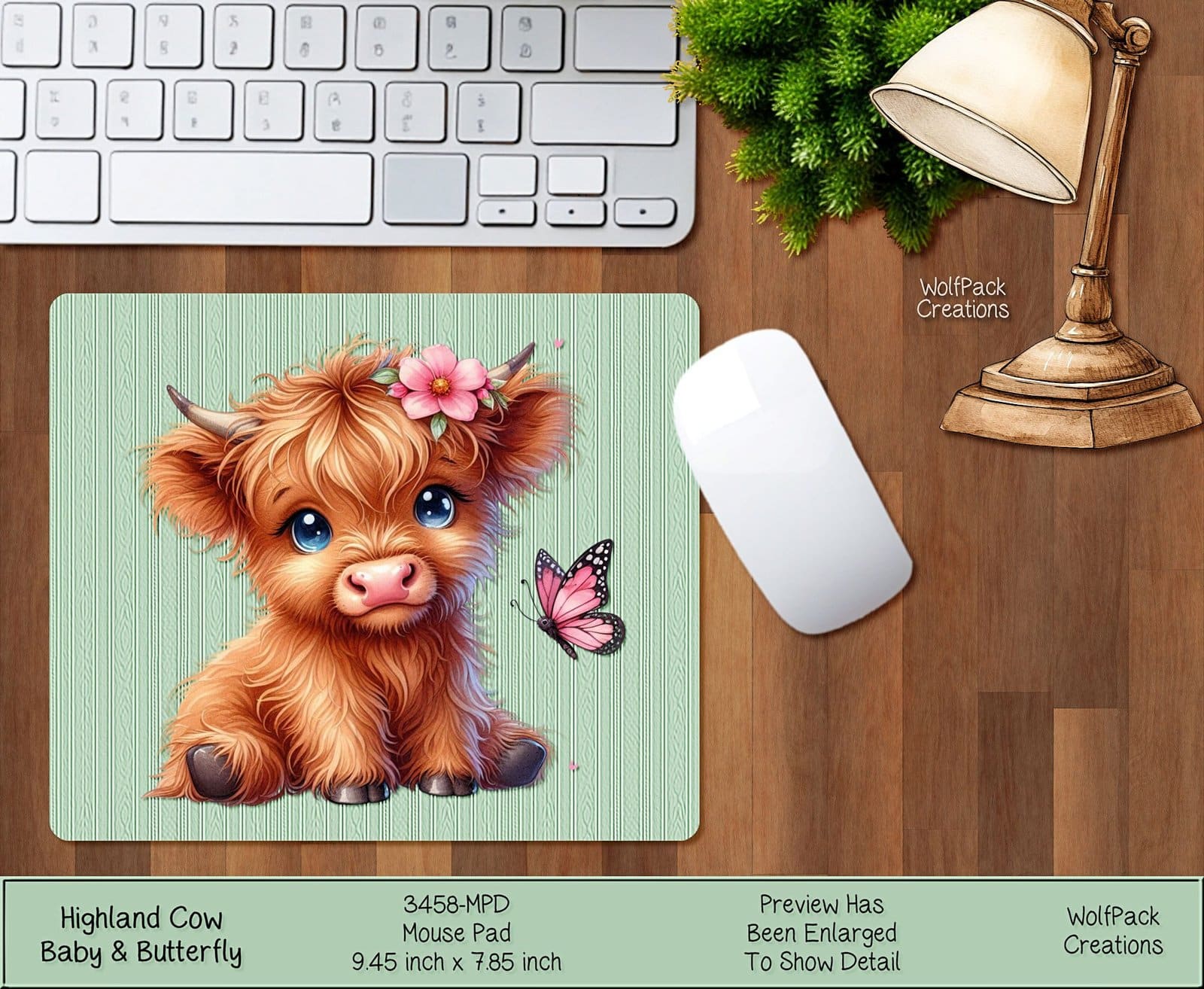 Green Pad with Baby Scottish Cow