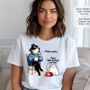 Beautiful Short Sleeve Shirt featuring Ramen Noodles vs. Premium Cat Food