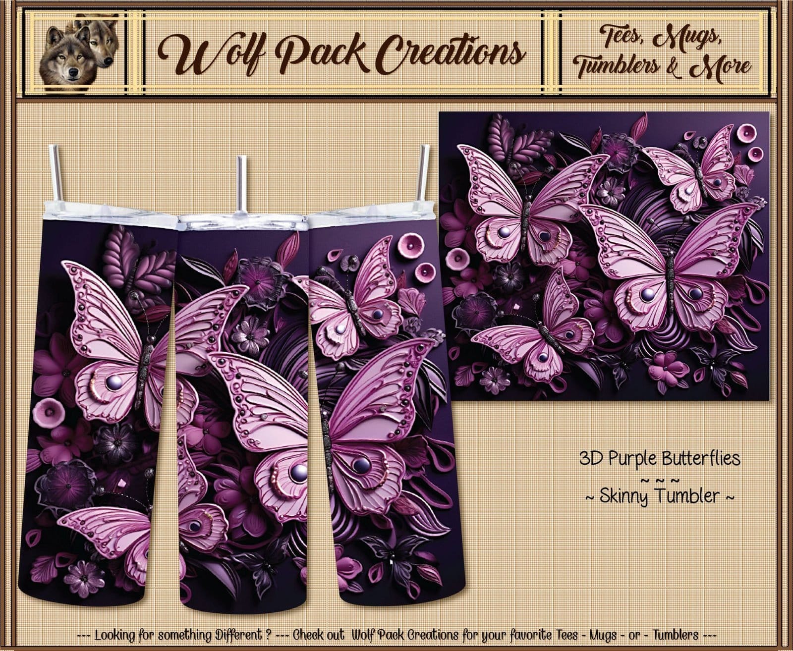 Beautiful 3D Purple Butterflies on a Skinny Tumbler