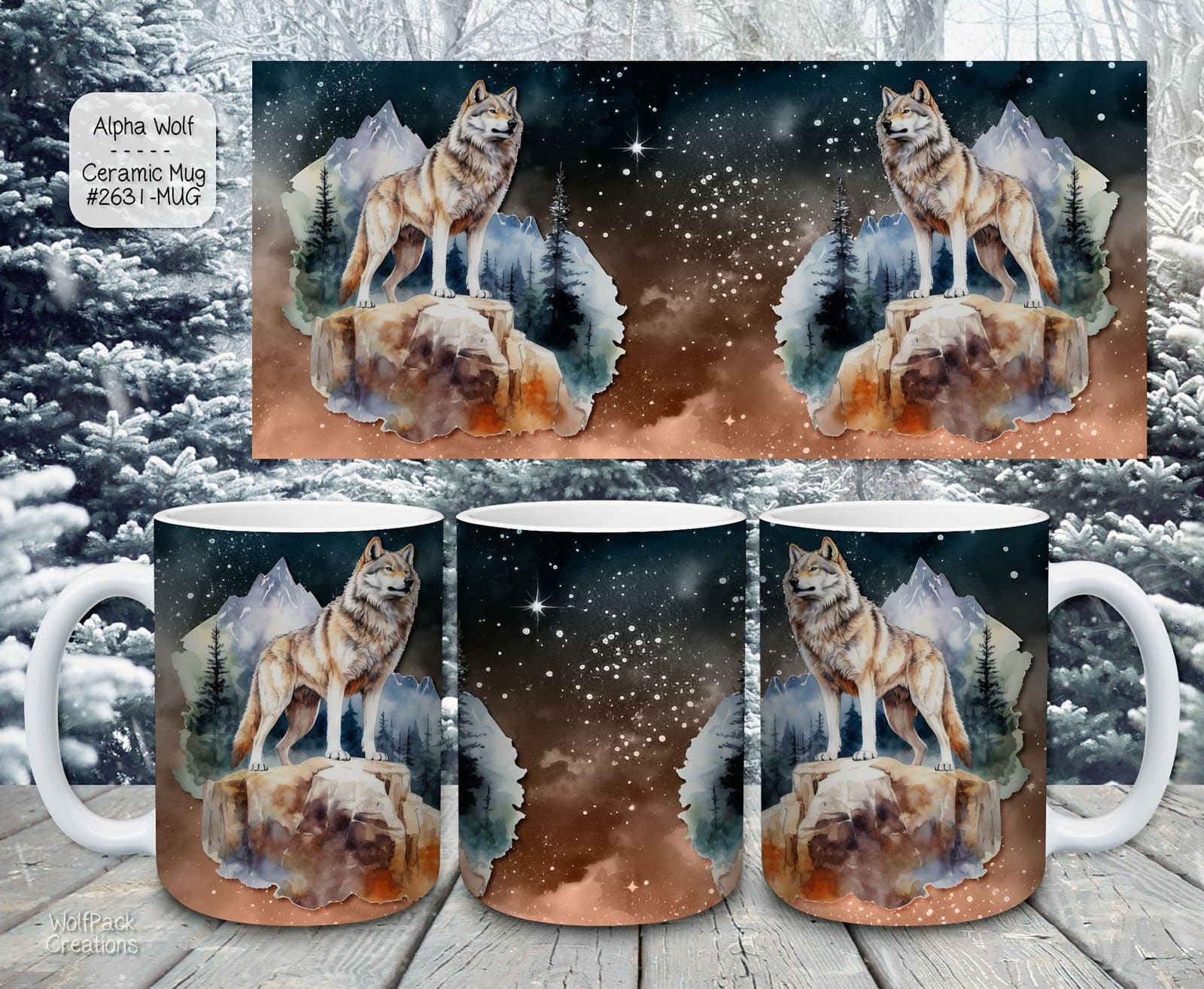 Ceramic Holiday Coffee Mug: Beautiful Alpha Wolf