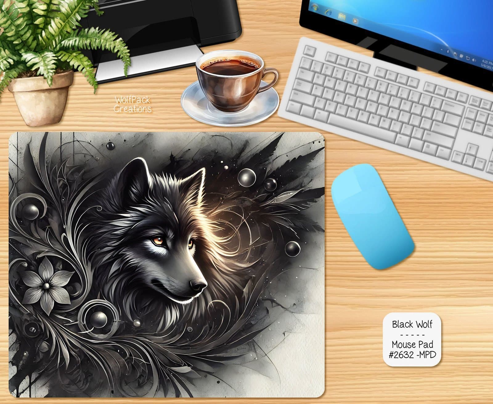 Black Wolf Mouse Pad