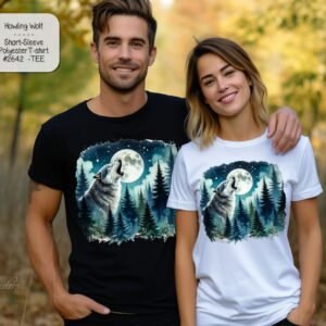 Unisex Polyester Short Sleeve Shirt: Beautiful Wolf Howling