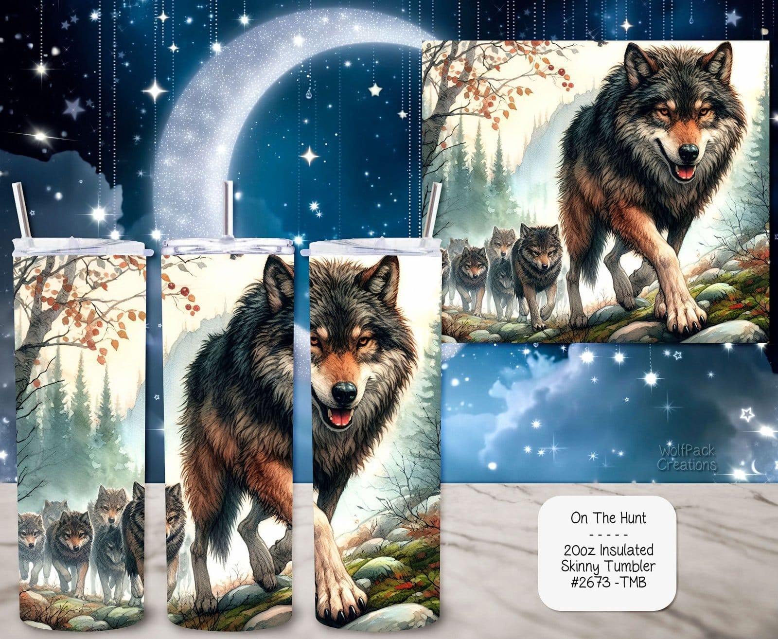Stainless Steel Insulated Tumbler: Beautiful Wolf on the Hunt