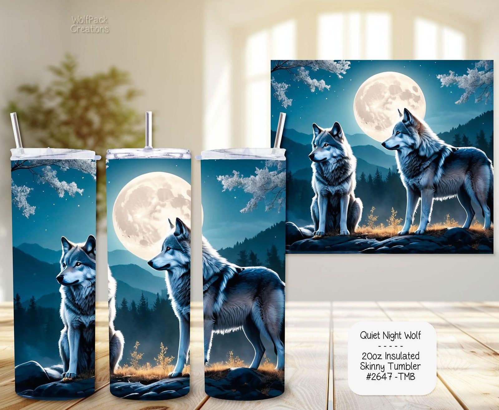 Stainless Steel Insulated Tumbler: Beautiful Quiet Night Wolf