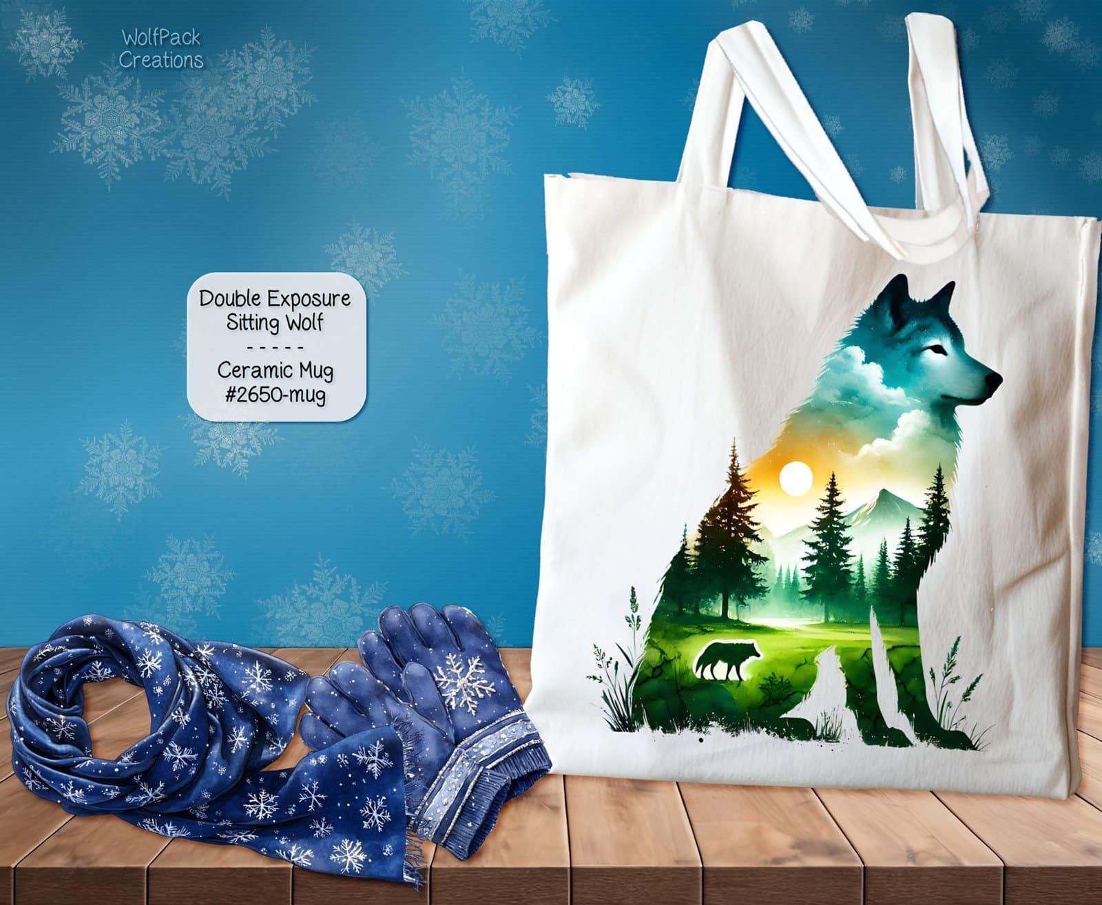 White Polyester Tote Bag: Beautiful Sitting Wolf