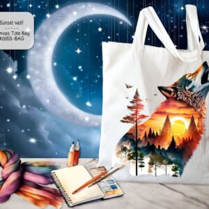 White Polyester Tote Bag: Beautiful Sunset Wolf