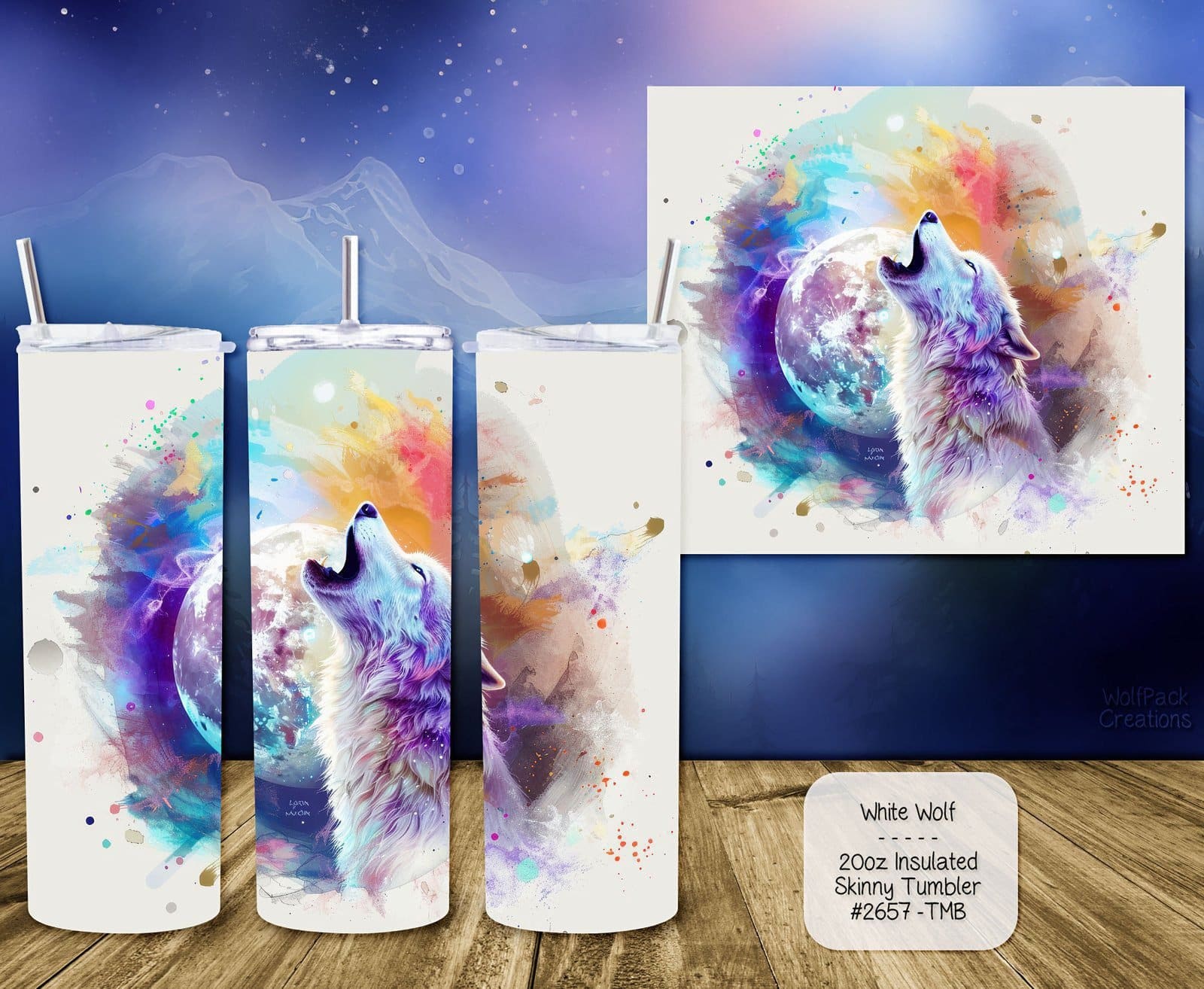 Stainless Steel Insulated Tumbler: Beautiful White Wolf