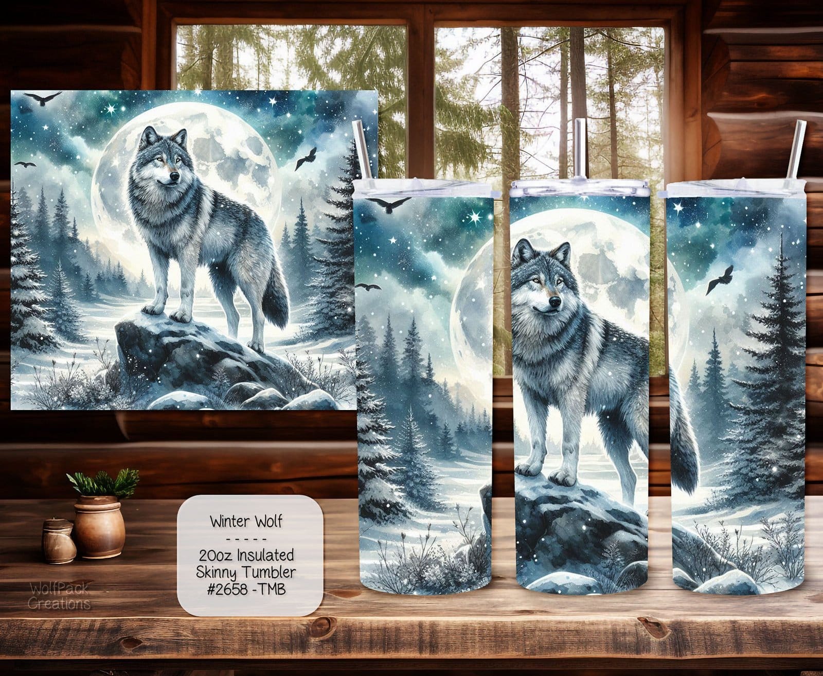 Stainless Steel Insulated Tumbler: Beautiful Winter Wolf