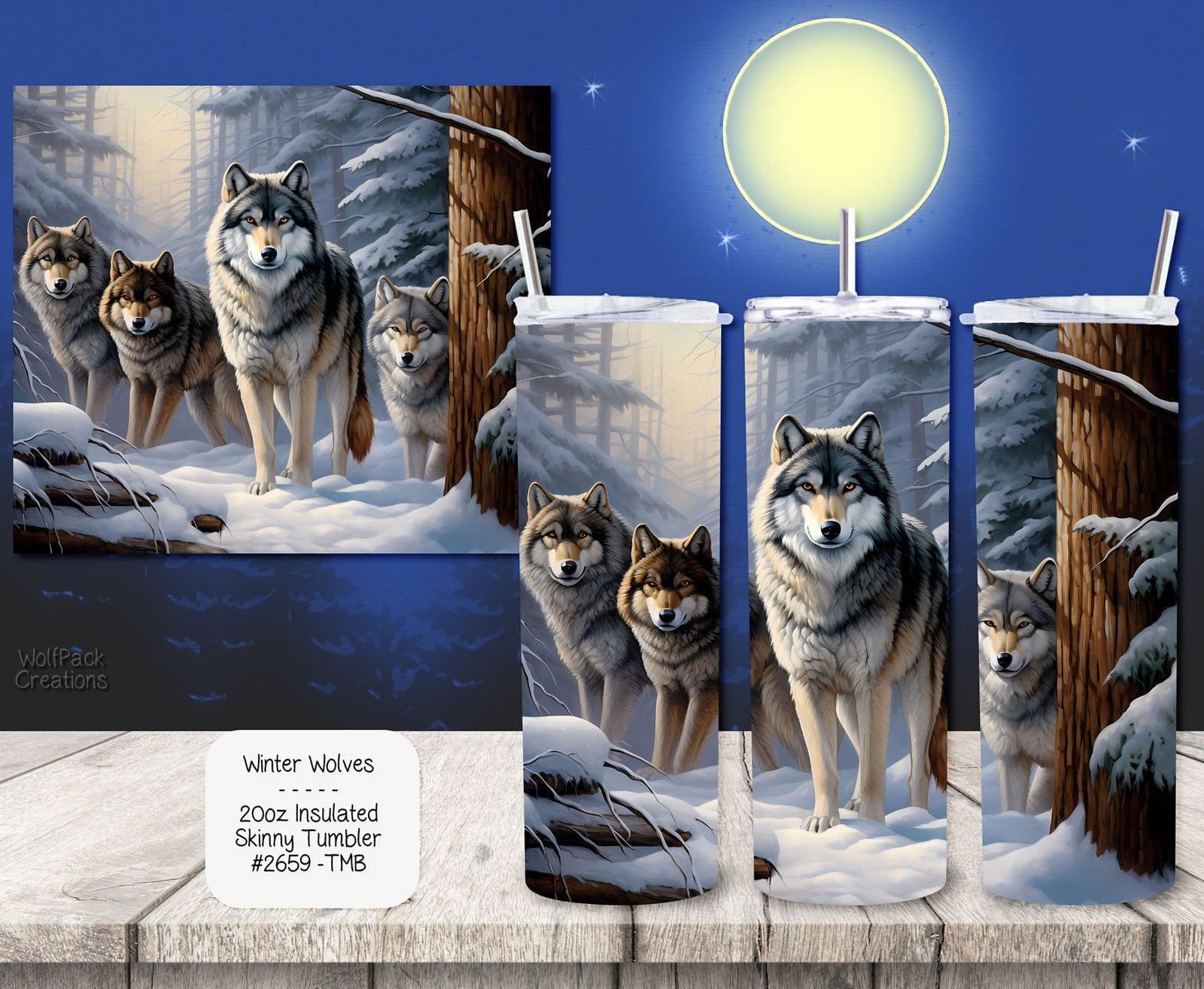 Stainless Steel Insulated Tumbler: Beautiful Winter Wolves