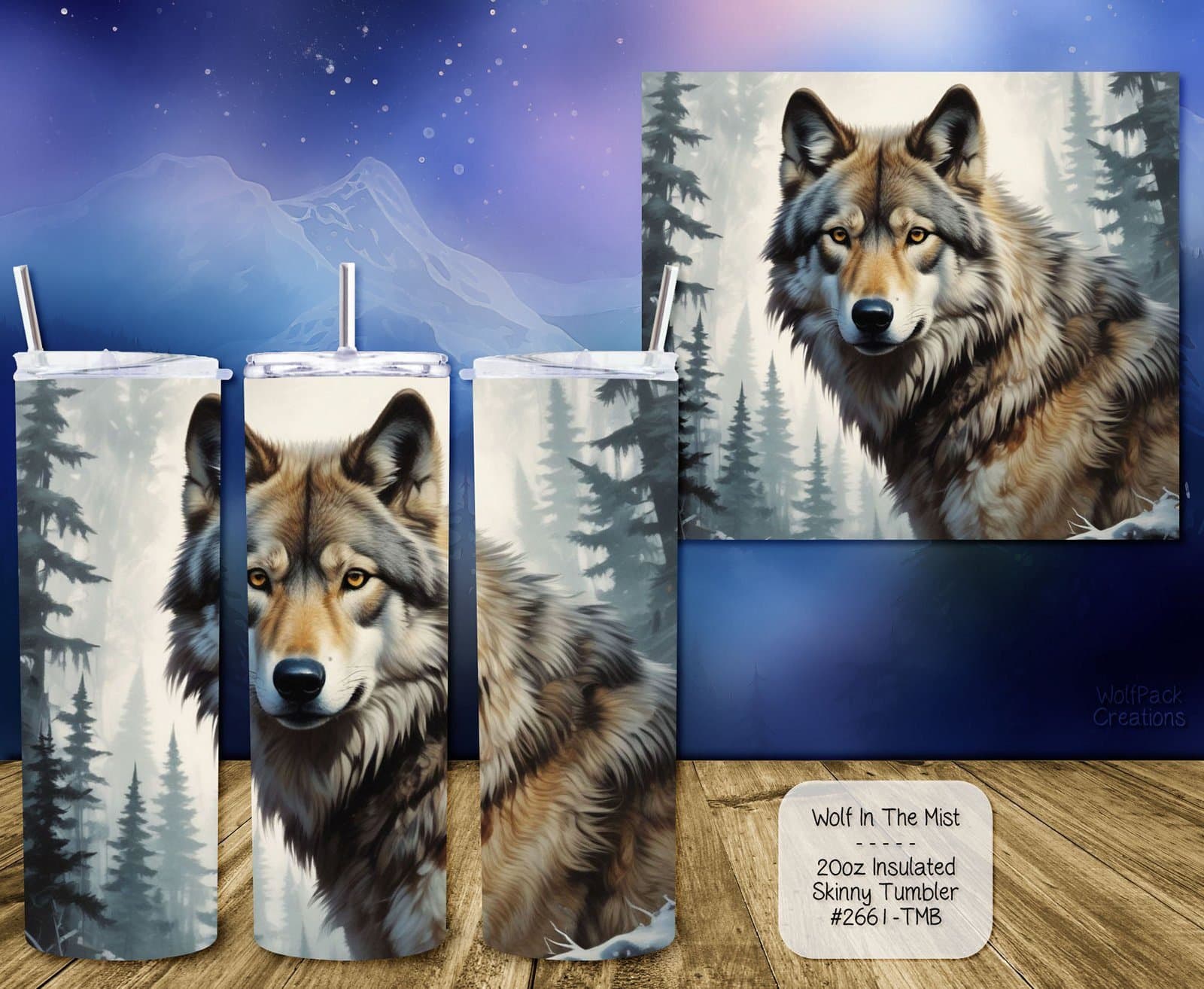 Stainless Steel Insulated Tumbler: Beautiful Wolf in the Mist