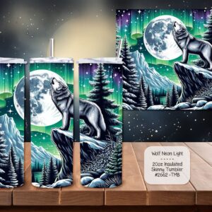 Stainless Steel Insulated Tumbler: Beautiful Wolf with Neon Light