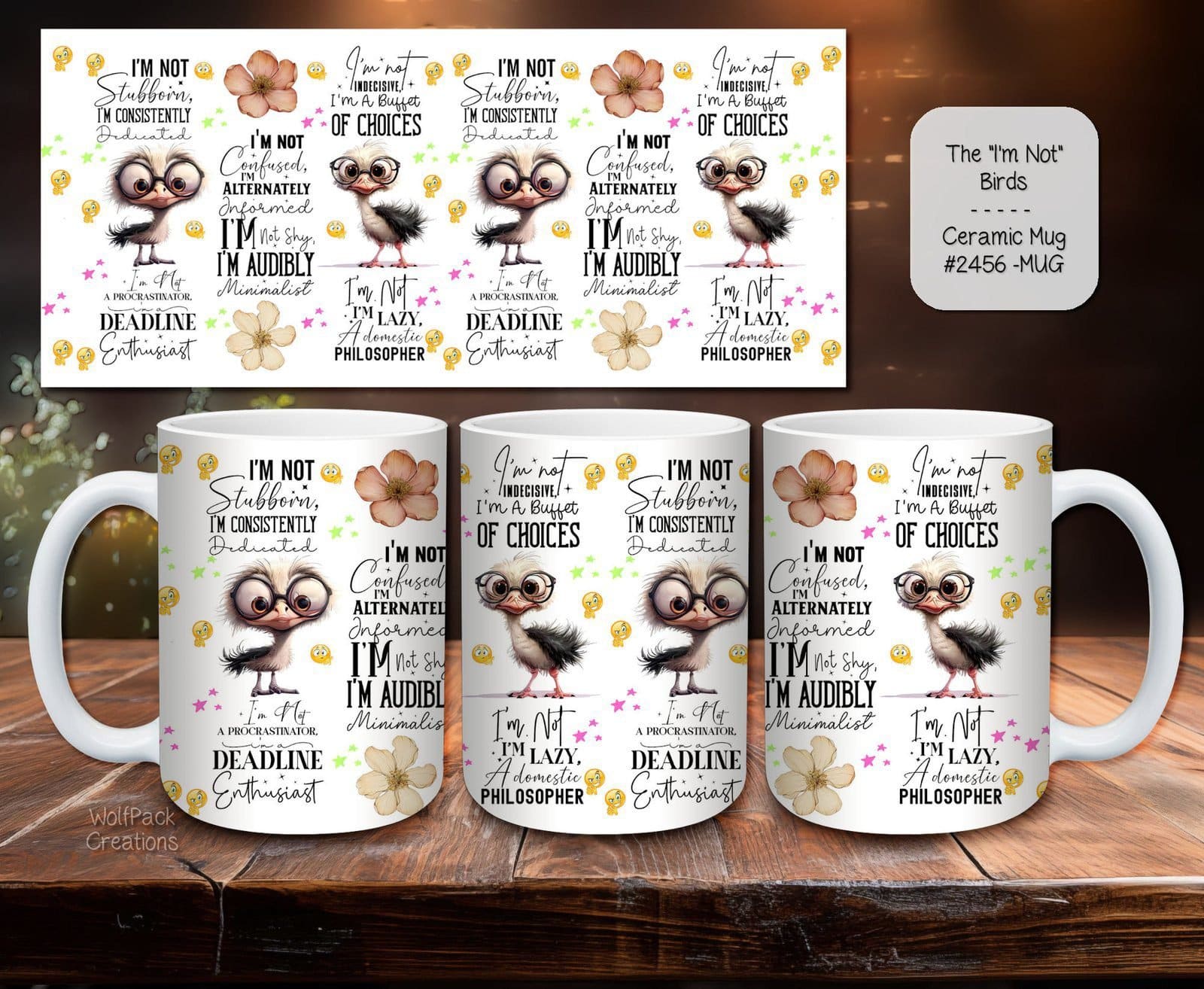 Stylish Ceramic Coffee Mugs with some Bird Humor