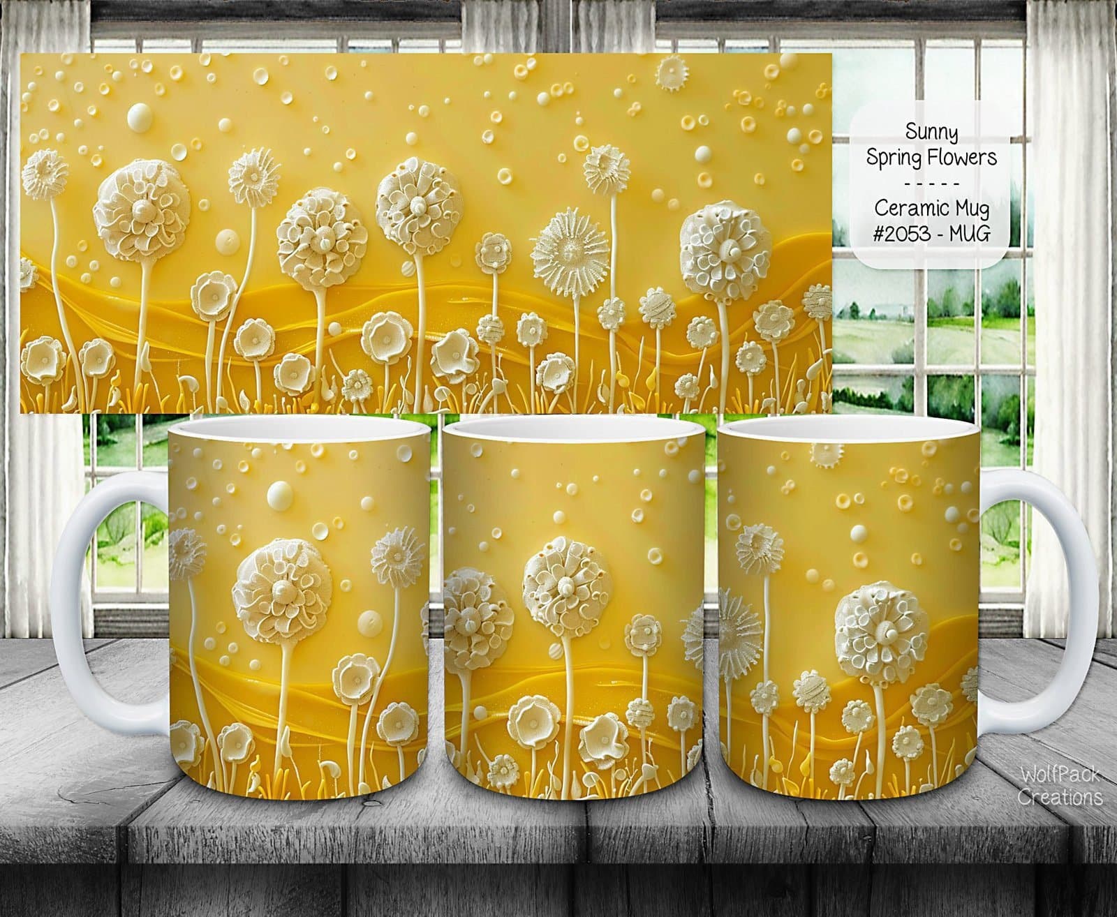 Elegant Ceramic Coffee Mugs Adorned with Spring Flowers