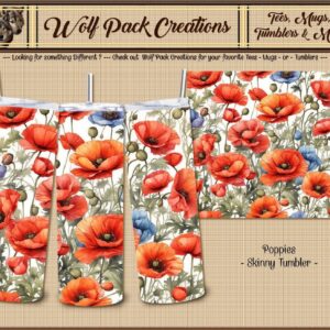 Pretty Orange Poppies Floral Skinny Tumbler