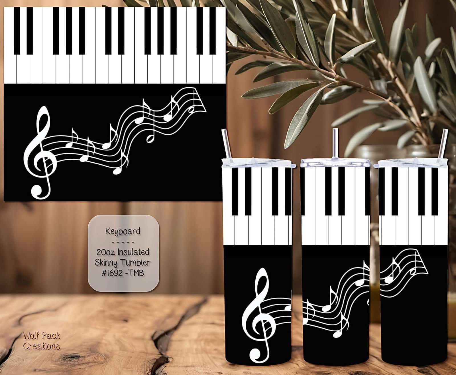 Beautiful Piano Design on Skinny Tumbler
