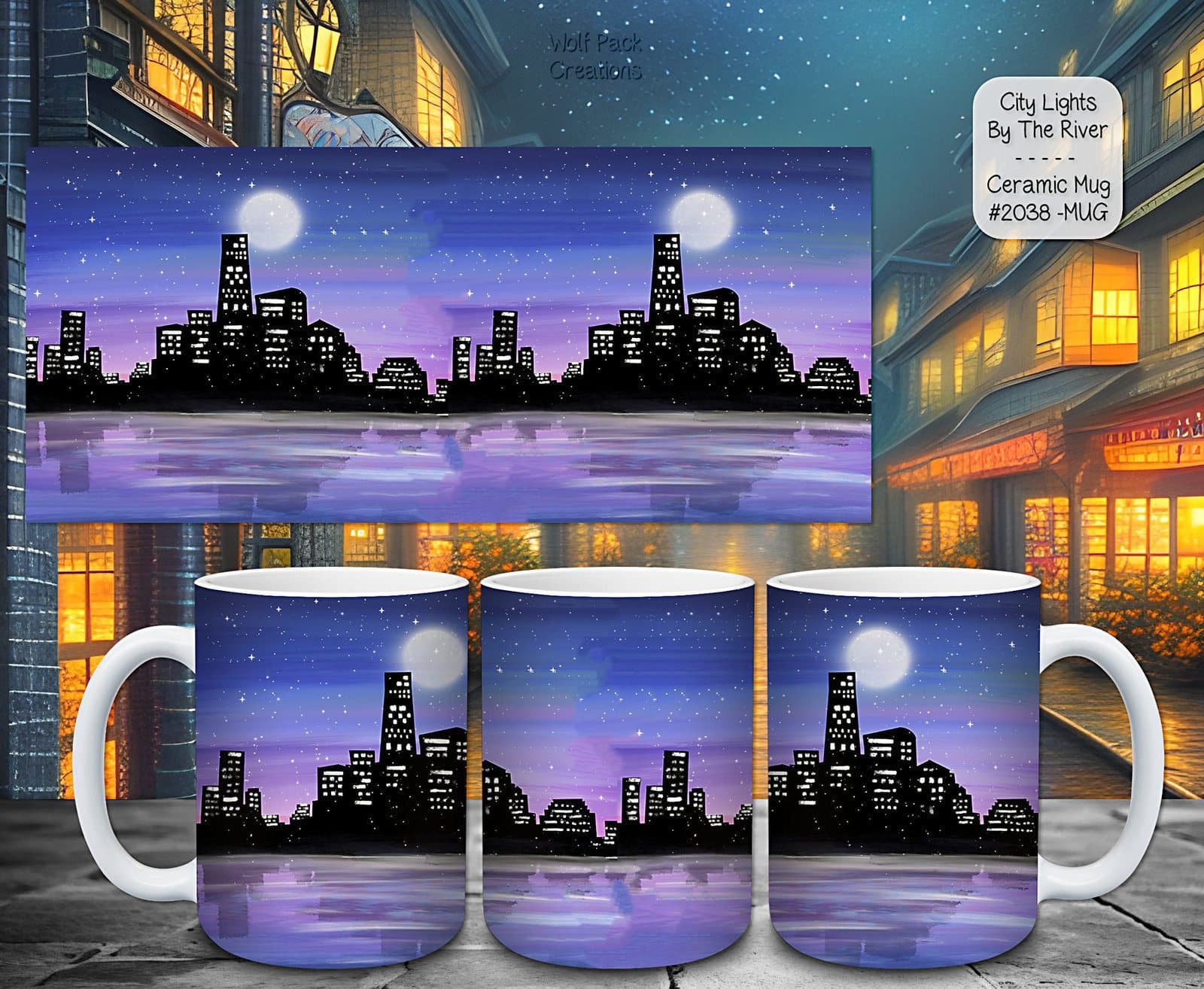 Discover the City Lights by the River on this Ceramic Mug