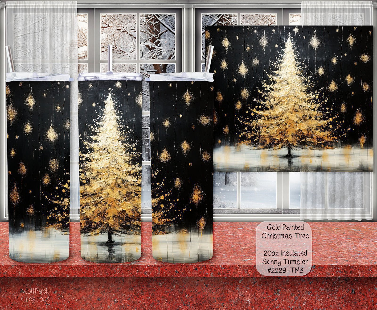 Charming Gold Tree Inspired Stainless Steel Skinny Tumbler - Perfect for Christmas